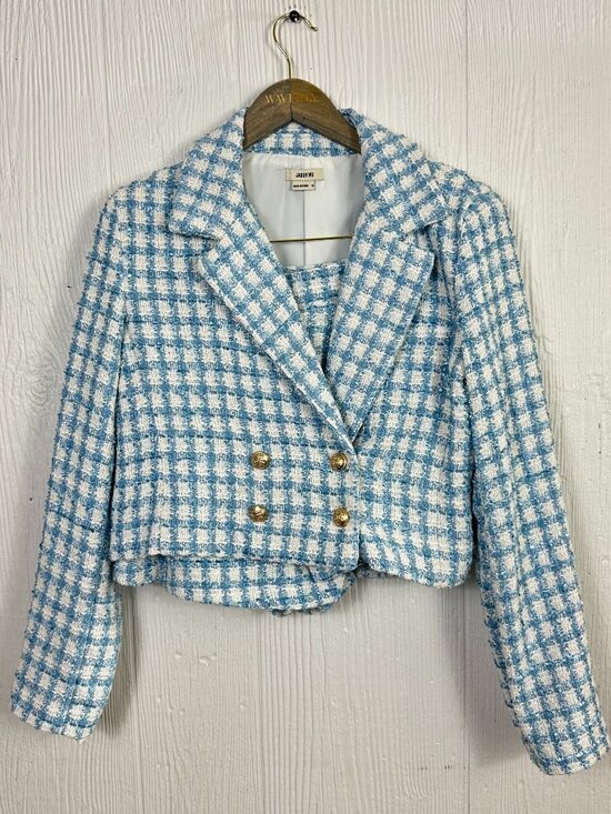 Jason Wu Dresses & Skirts - Jason Wu Tweed Skirt Set Blue Plaid Jacket & Mini Skirt Designer Luxe Size 10